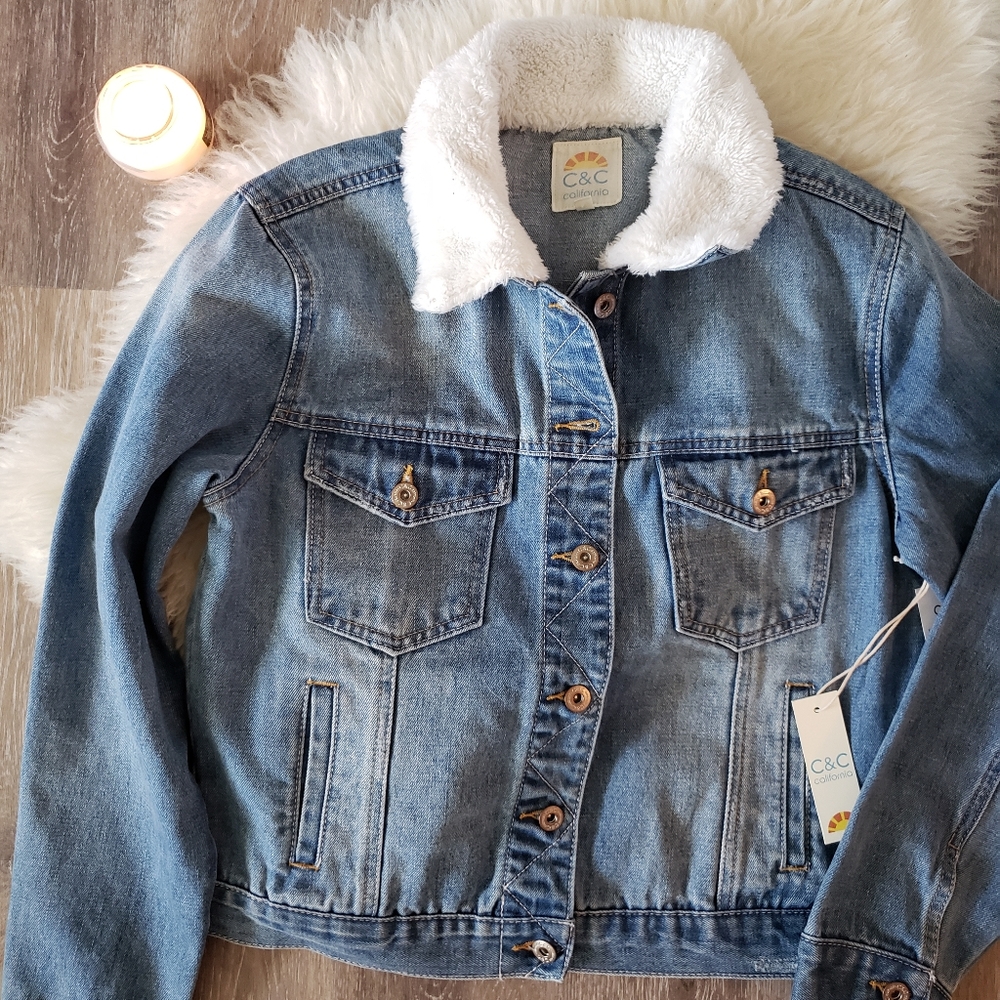 C & C California Denim Jacket Faux Fur Collar